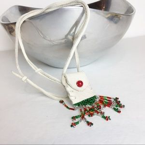 White Native American Style Necklace Bead Pouch